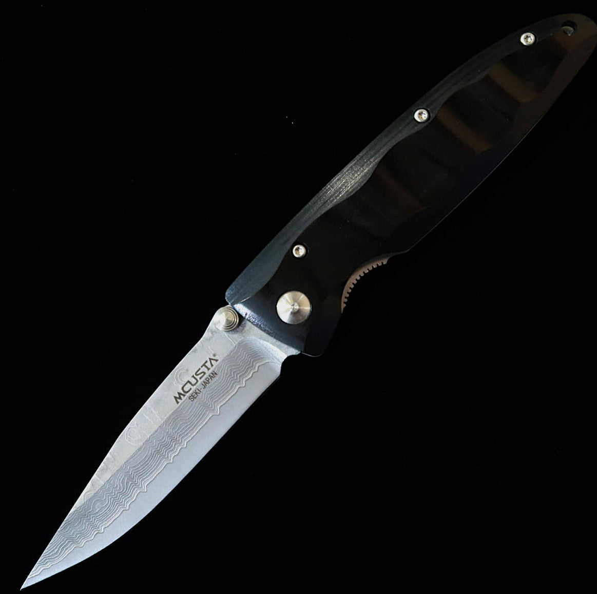 エムカスタMCUSTA クラシックウェイヴ ダマスカス ブラックパッカウッド フォールディングナイフ MC-0017D （85mm）