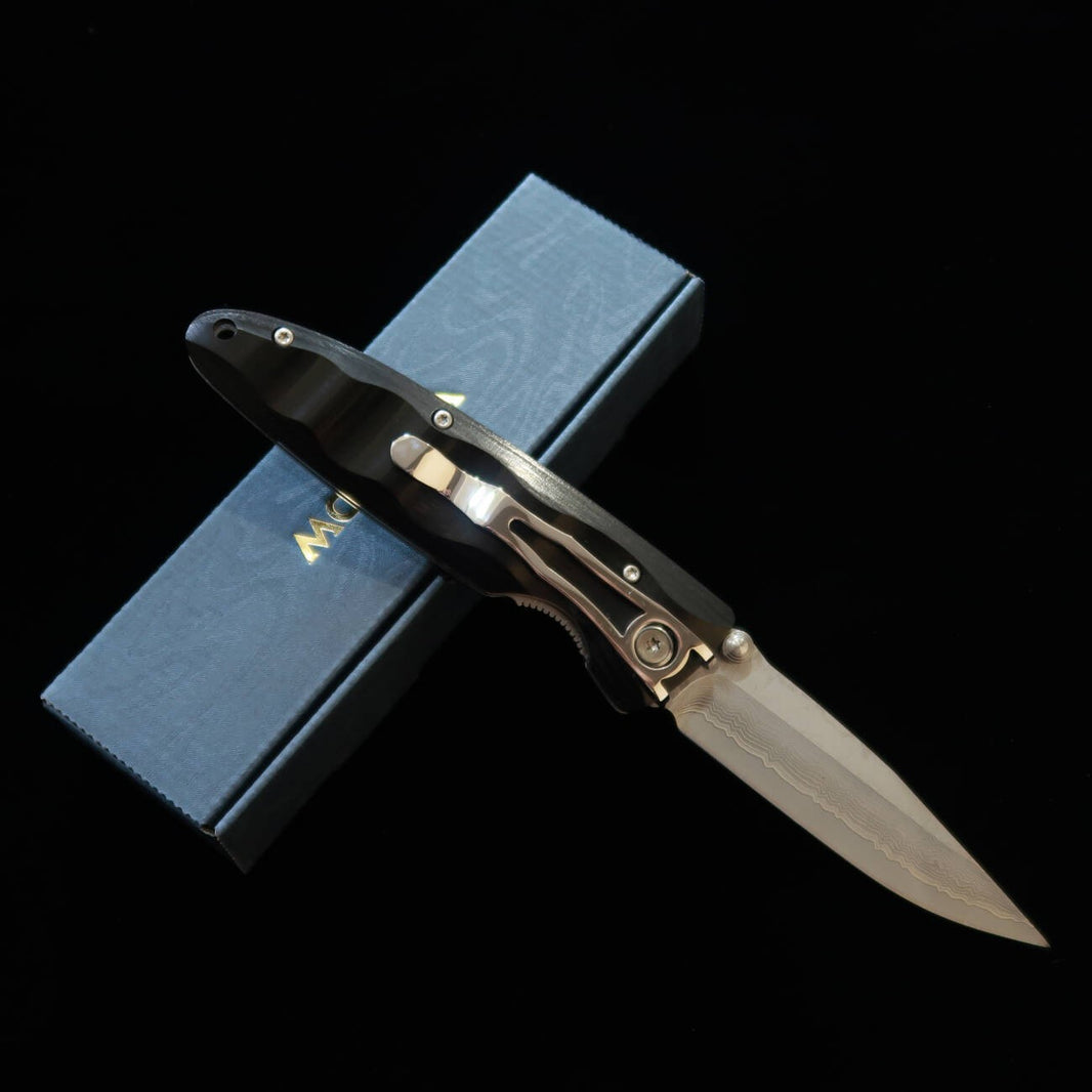 MCUSTA Mcusta Classic Wave Damasco Pakkawood preto Canivete dobrável MC-0017D (85 mm)