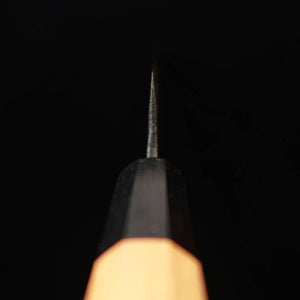 MIURA Onijin yanagiba aço Shirogami #1 cabo de laminado preto com cerejeira (150 mm)