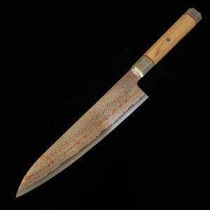 MCUSTA ZANMAI Ultimate 3 White Phoenix Gyuto, V-Toku2 Colored Damascus - Hinoki Handle (210mm)