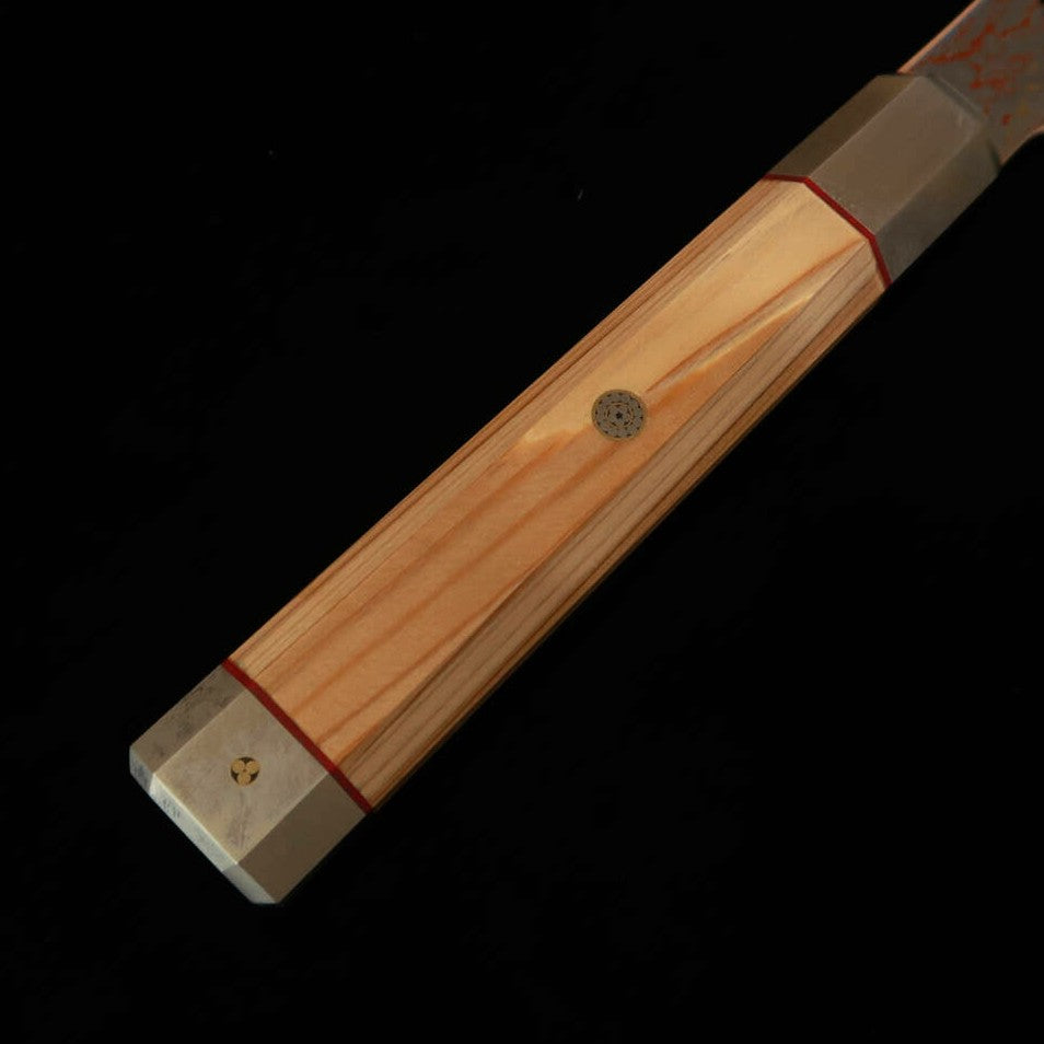 MCUSTA ZANMAI Ultimate 3 White Phoenix Gyuto, V-Toku2 Colored Damascus - Hinoki Handle (210mm)
