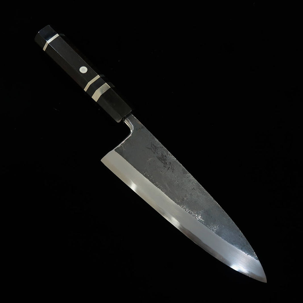 MIURA Itadaki Deba Acier Shirogami n°2 Finition noire Manche en ébène avec virole argentée (180 mm)