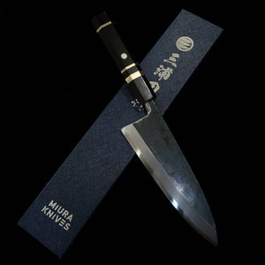 MIURA Itadaki Deba Acier Shirogami n°2 Finition noire Manche en ébène avec virole argentée (180 mm)