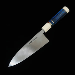 Miura Itadaki Deba , Shirogami No. 2, Kurouchi, Stabilized Wood Silver Handle (180mm)