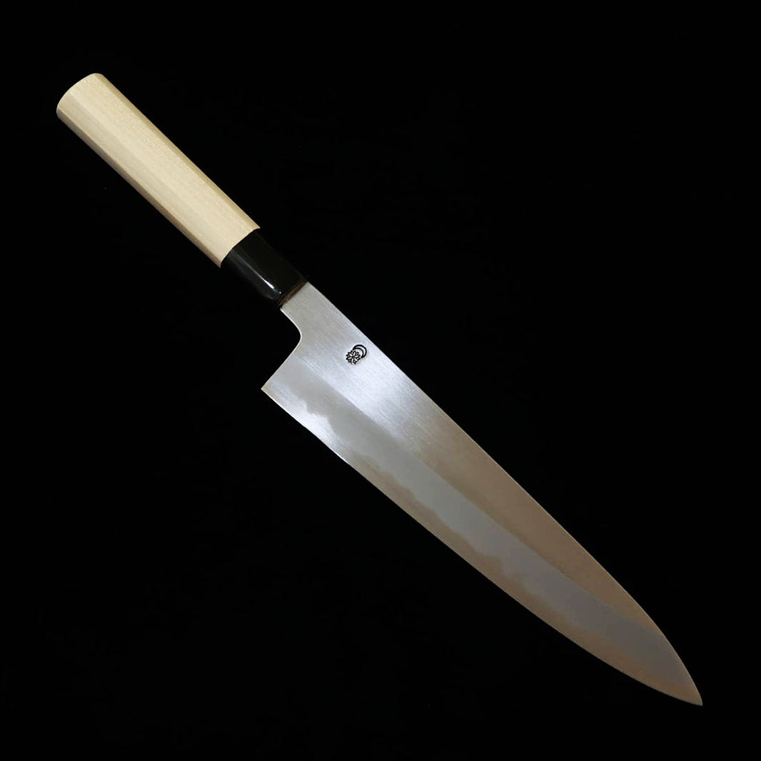 SAKAI KIKUMORI Kikuzuki Kasumi Gyuto Shirogami nº2 mango octogonal de magnolia (210/240 mm)