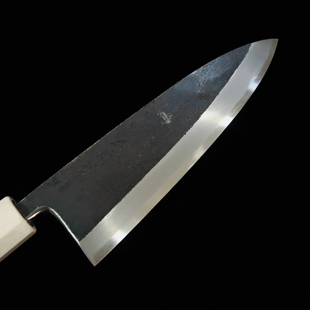 Miura Itadaki Deba , Shirogami No. 2, Kurouchi, Stabilized Wood Silver Handle (180mm)
