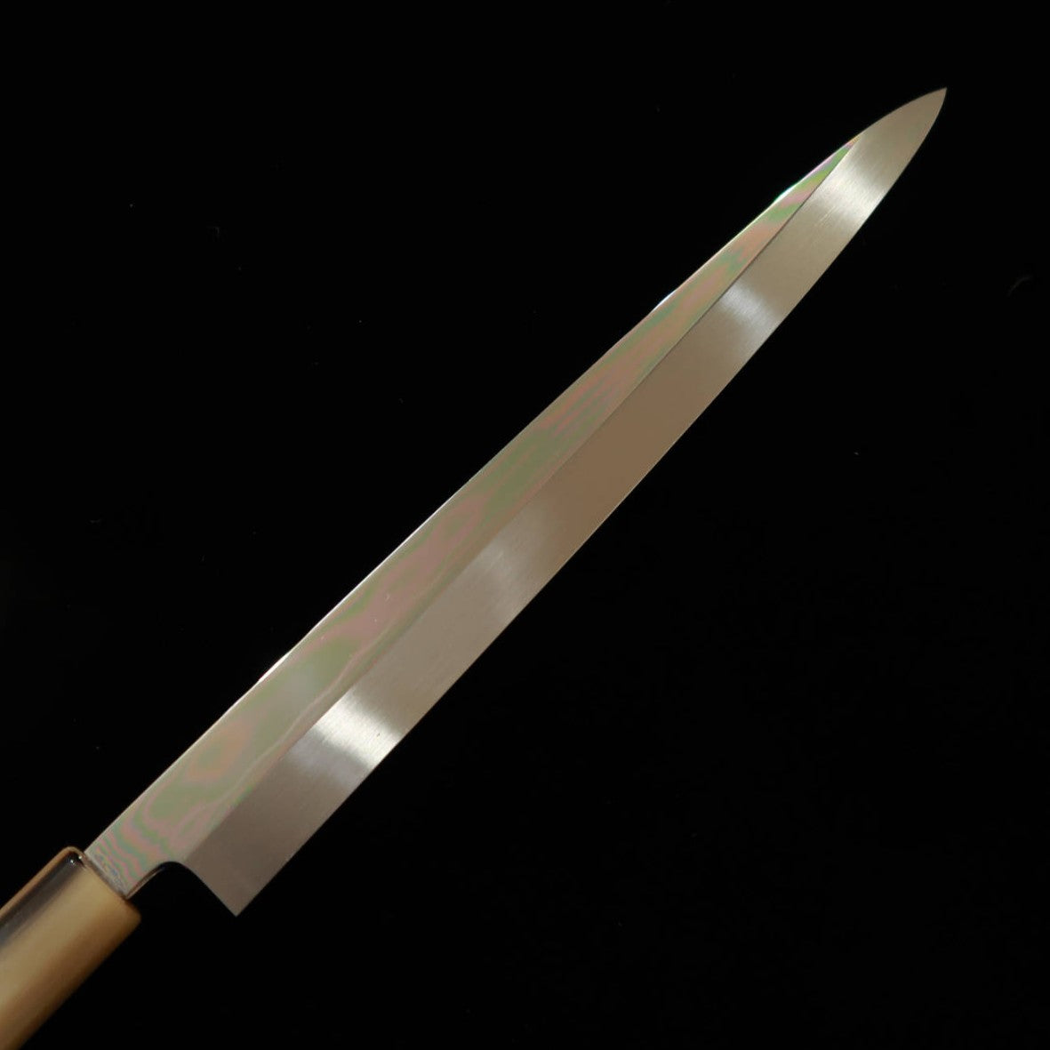 YOSHIHIRO Fugu-hiki, Shirogami no. 2, mirror-polished finish with raised wave pattern, Shirohachi design, with magnolia wood handle (240–300 mm)