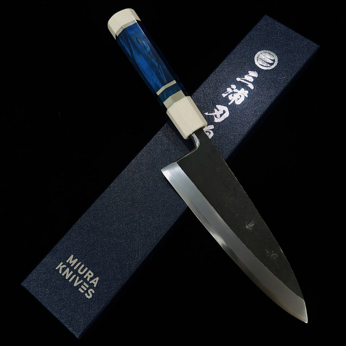 Miura Itadaki Deba , Shirogami No. 2, Kurouchi, Stabilized Wood Silver Handle (180mm)