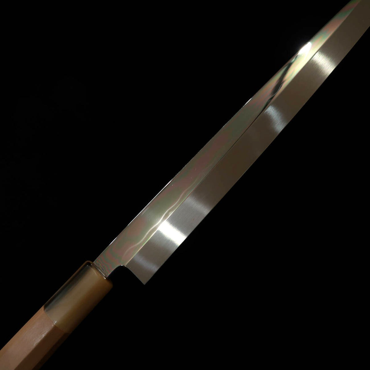 YOSHIHIRO Fugu-hiki, Shirogami no. 2, mirror-polished finish with raised wave pattern, Shirohachi design, with magnolia wood handle (240–300 mm)