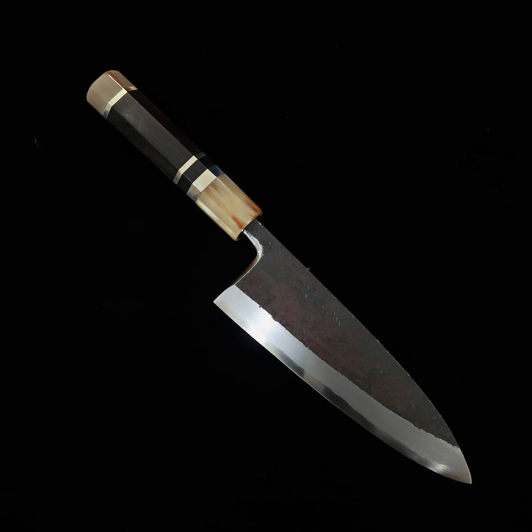 MIURA Itadaki Deba Acier Shirogami n°2 Finition noire Manche en ébène avec virole argentée (165 mm)