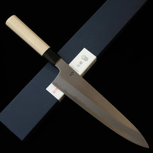 SAKAIKIKUMORI Sakai Kikumori Kikuzuki Kasumi Gyuto Shirogami #2 Cabo octogonal em magnólia (210/240 mm)