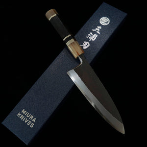 MIURA Itadaki Deba Acier Shirogami n°2 Finition noire Manche en ébène avec virole argentée (165 mm)