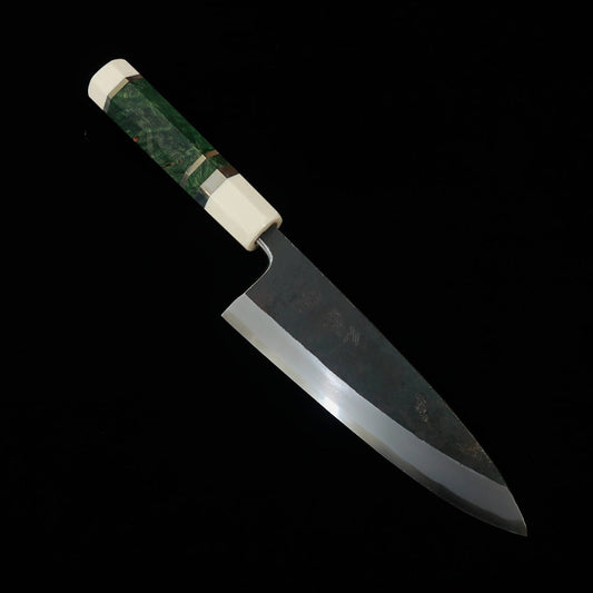 三浦頂 MIURAItadaki 出刃 白紙二号 黒打 スタビライズウッド銀巻柄 （165mm）
