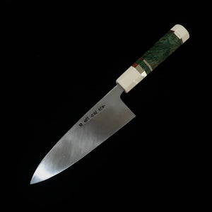 MIURA Itadaki Deba Tanaka Yoshikazu Acero Shirogami nº 2 acabado negro Mango de madera estabilizada con virola de plata (165 mm)