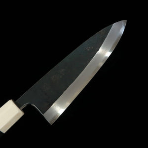 MIURA Itadaki Deba Tanaka Yoshikazu Acero Shirogami nº 2 acabado negro Mango de madera estabilizada con virola de plata (165 mm)