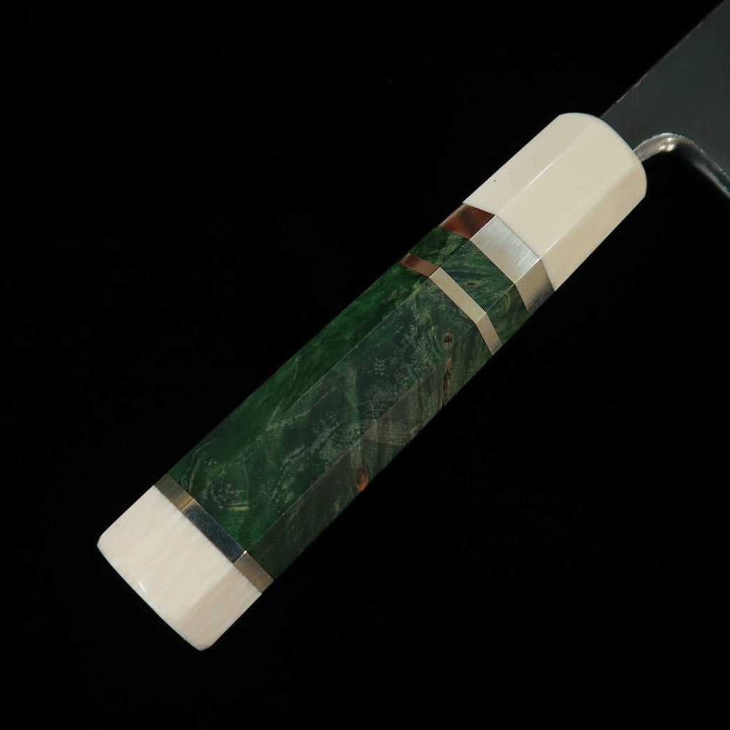 MIURA Itadaki Deba Tanaka Yoshikazu Acero Shirogami nº 2 acabado negro Mango de madera estabilizada con virola de plata (165 mm)