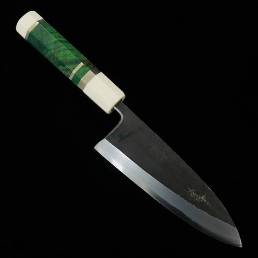 三浦頂 MIURAItadaki 出刃 白紙二号 黒打 スタビライズウッド銀巻柄 （150mm）
