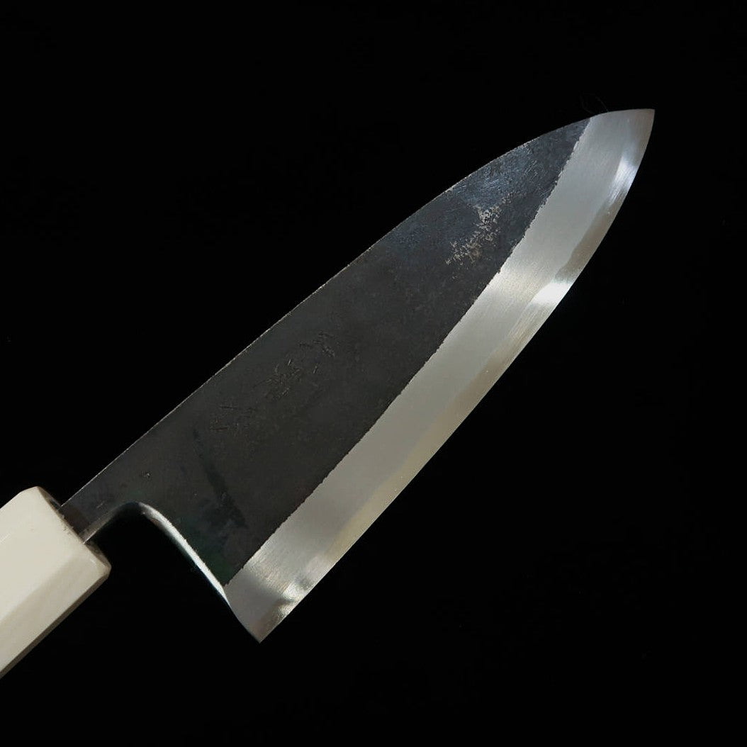 MIURA Itadaki Deba Tanaka Yoshikazu Acero Shirogami nº 2 acabado negro Mango de madera estabilizada con virola de plata (150 mm)