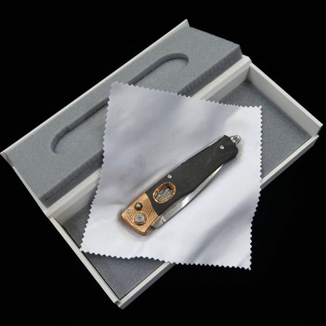 Arts & Fusion Folding Knives Ellipse Phosphorus Blue Steel Damascus (55mm)
