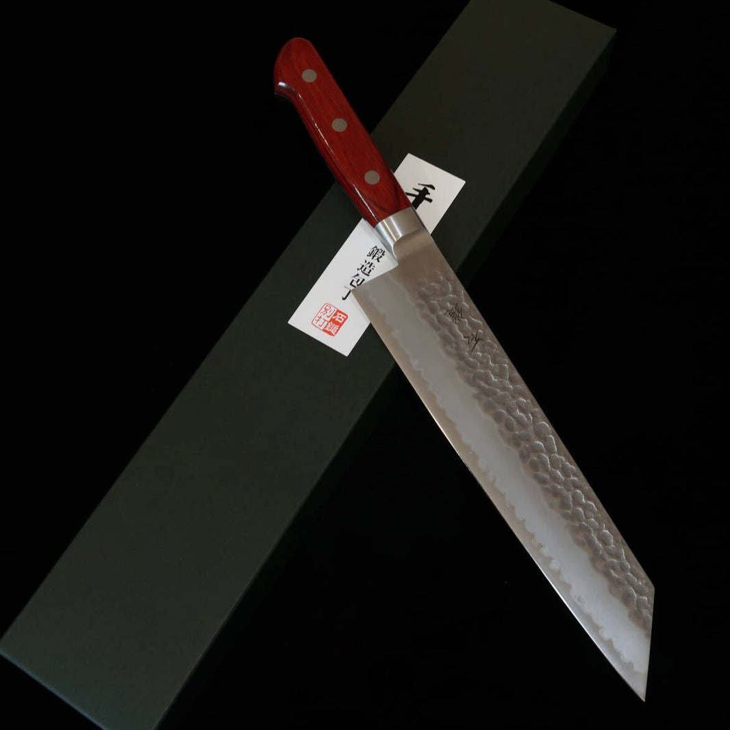 ISHIDUCHI Ishiduchi, gyuto kiritsuke, Aogami Super, martillado, mango de laminado rojo (210 mm)
