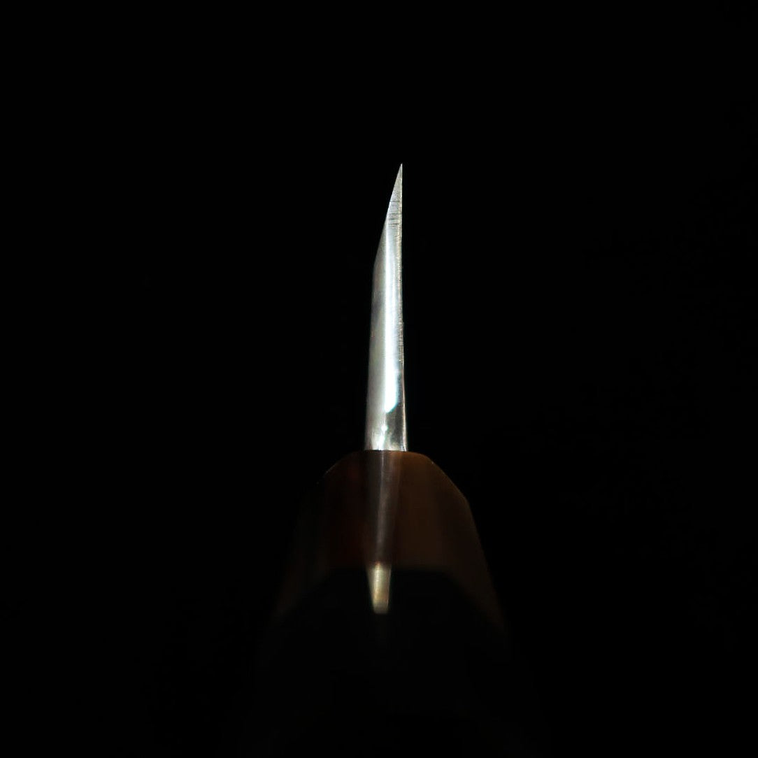 MIURA Itadaki Deba, acier Shirogami n°2, finition kuro-uchi, manche en ébène cerclé argent (150 mm)