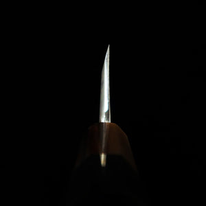 MIURA Itadaki Deba, acier Shirogami n°2, finition kuro-uchi, manche en ébène cerclé argent (150 mm)