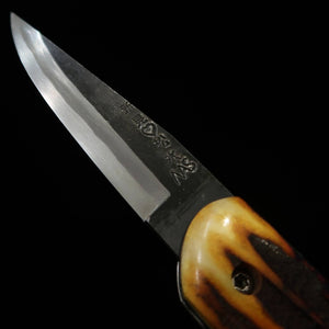 TAKEDA Takeda forja manual Bitchū obra de Moriya “Bitchū no Kami” asta de ciervo de la India teñida acero Hitachi Aogami Super (75 mm)