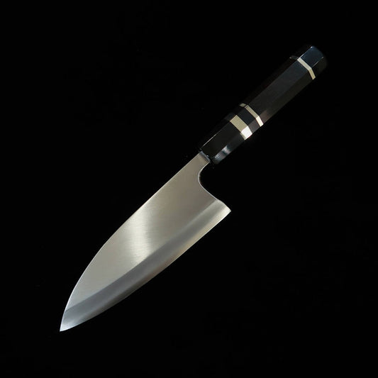 三浦MIURA 出刃 左利き用 銀紙三号 木砥仕上げ 黒檀銀巻柄（150mm）