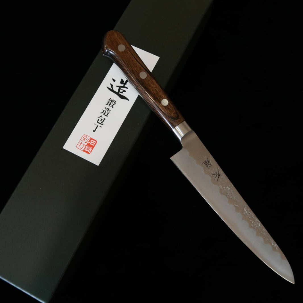 ISHIDUCHI Ishizuchi, petty, acero Gingami nº 3, acabado nacarado, mango laminado marrón oscuro (135 mm)