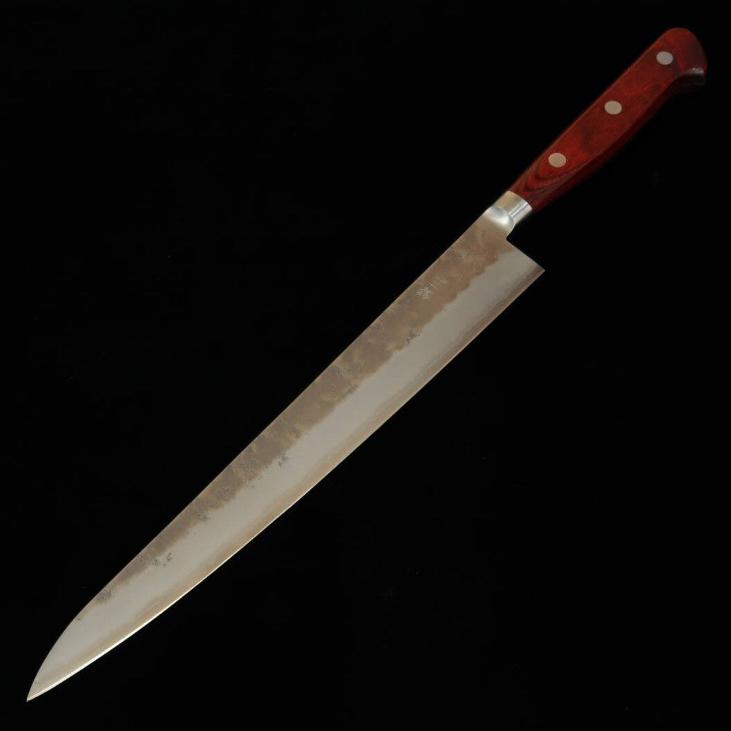 ISHIDUCHI – Sujihiki, acier Gin-3, finition nashiji, manche en contreplaqué rouge (240 / 270 mm)