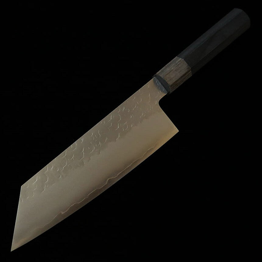 HADO Shiosai, acero SG2, martillado, virola gris, mango de laminado negro, bunka (180 mm)