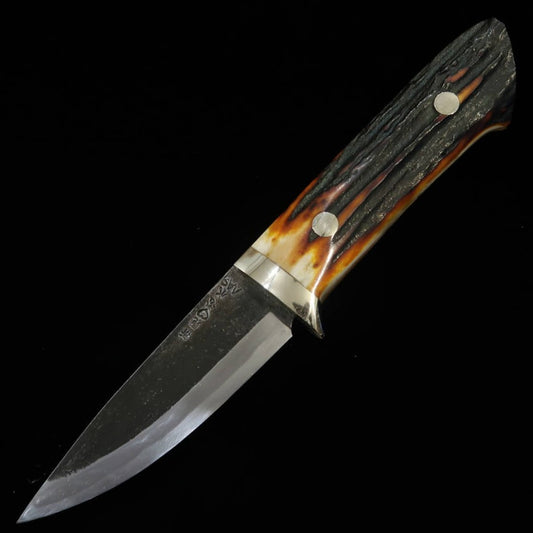 TAKEDA Takeda cuchillería, forja a mano Bitchu, obra de Moriya, cuchillo de funda, mango de asta de ciervo, acero Hitachi Aogami Super