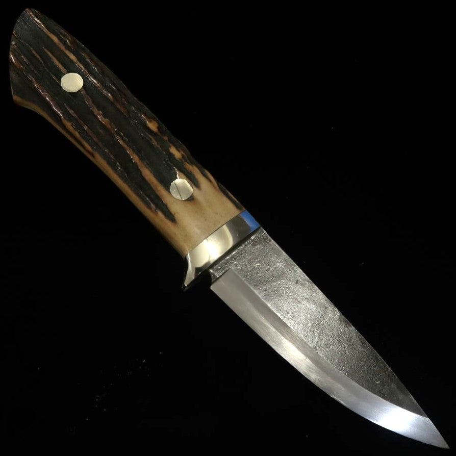 Cuchillo de funda tipo Bitchu TAKEDA fabricado a mano por Masashi Moriya, Aogami Super, mango de asta de ciervo