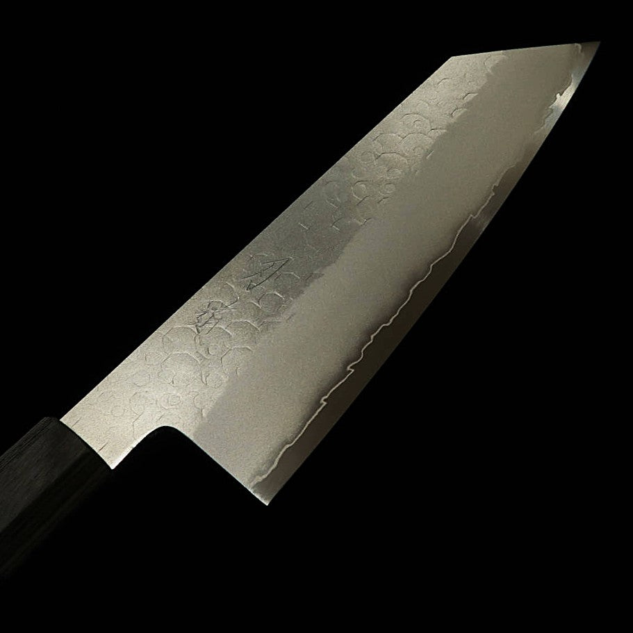 HADO Shiosai, acero SG2, martillado, virola gris, mango de laminado negro, bunka (180 mm)