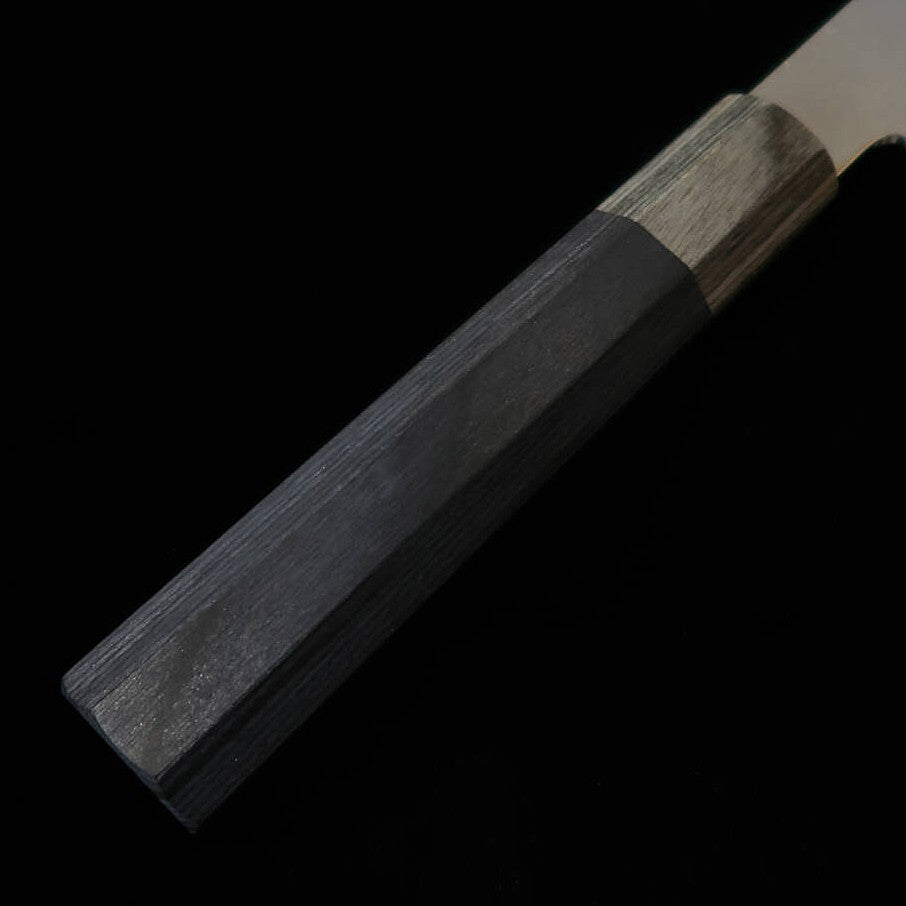 HADO Shiosai, acero SG2, martillado, virola gris, mango de laminado negro, bunka (180 mm)