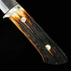 Cuchillo de funda tipo Bitchu TAKEDA fabricado a mano por Masashi Moriya, Aogami Super, mango de asta de ciervo