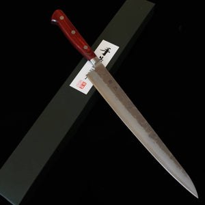 ISHIDUCHI – Sujihiki, acier Gin-3, finition nashiji, manche en contreplaqué rouge (240 / 270 mm)