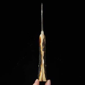 Cuchillo de funda tipo Bitchu TAKEDA fabricado a mano por Masashi Moriya, Aogami Super, mango de asta de ciervo