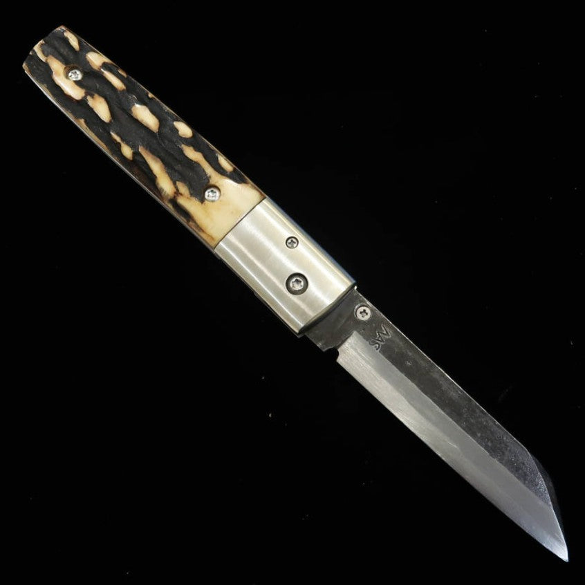 Takeda Hamono TAKEDA forja tradicional de Bitchū, obra de Inagaki, navaja de bloqueo liner lock A asta de ciervo de Ezo, acero Hitachi Aogami Super (85 mm)