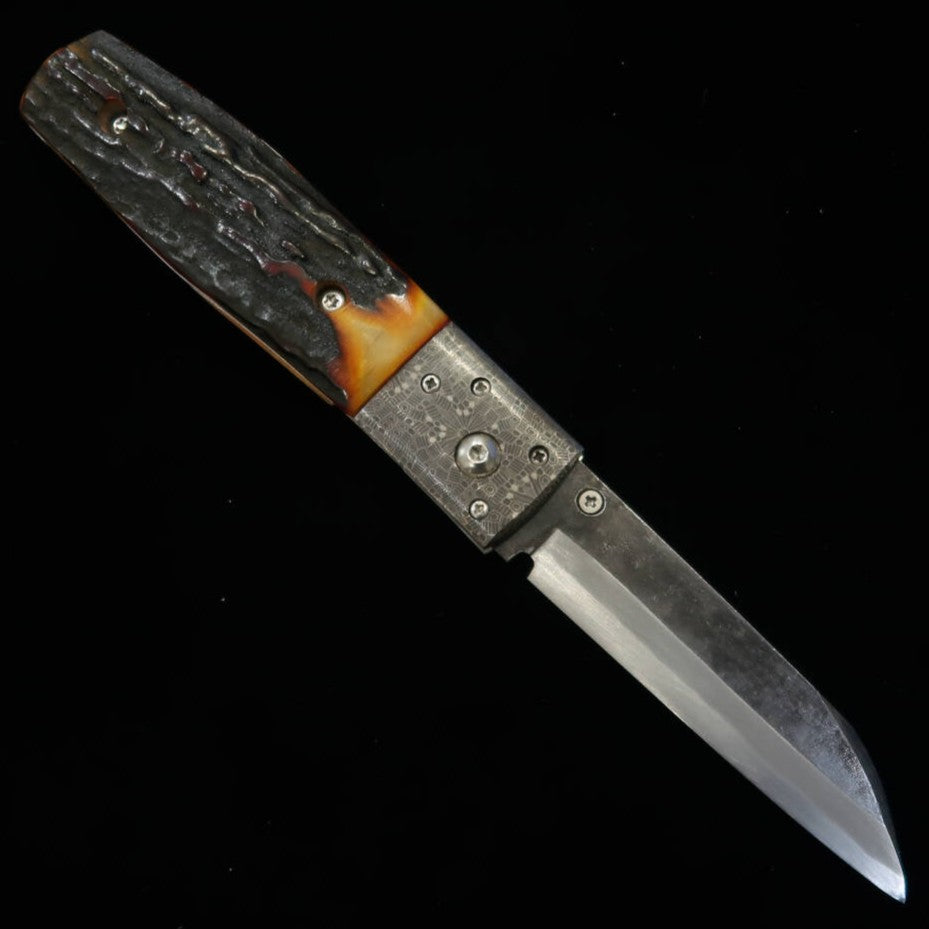 TAKEDA Hamono forja manual Bitchū obra de Inagaki navaja plegable liner lock B asta de ciervo india teñida bolster especial acero Hitachi Aogami Super