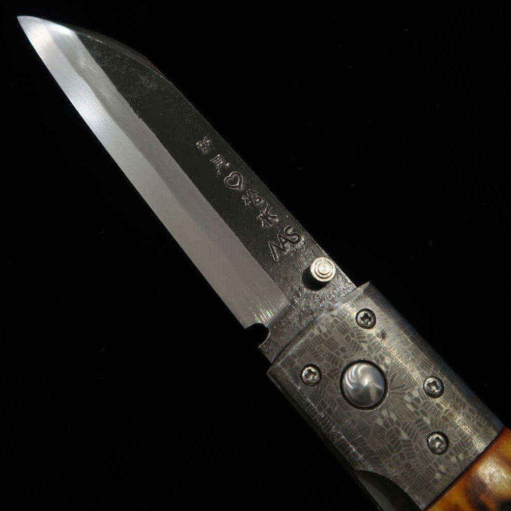 Takeda Hamono TAKEDA, herrero artesanal de Bitchū, obra de Inagaki, navaja liner lock tipo B, asta de ciervo de la India teñida, bolster especial, acero Hitachi Aogami Super.