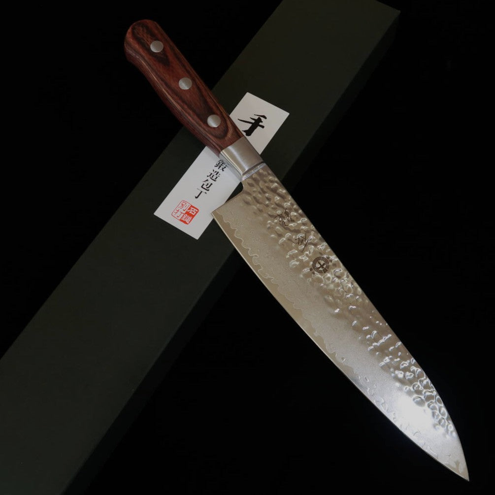 ISHIDUCHI Ishizuchi Gyuto VG10 pulido Damasco, mango de caoba (210 mm)
