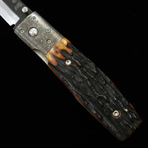 TAKEDA Hamono forja manual Bitchū obra de Inagaki navaja plegable liner lock B asta de ciervo india teñida bolster especial acero Hitachi Aogami Super