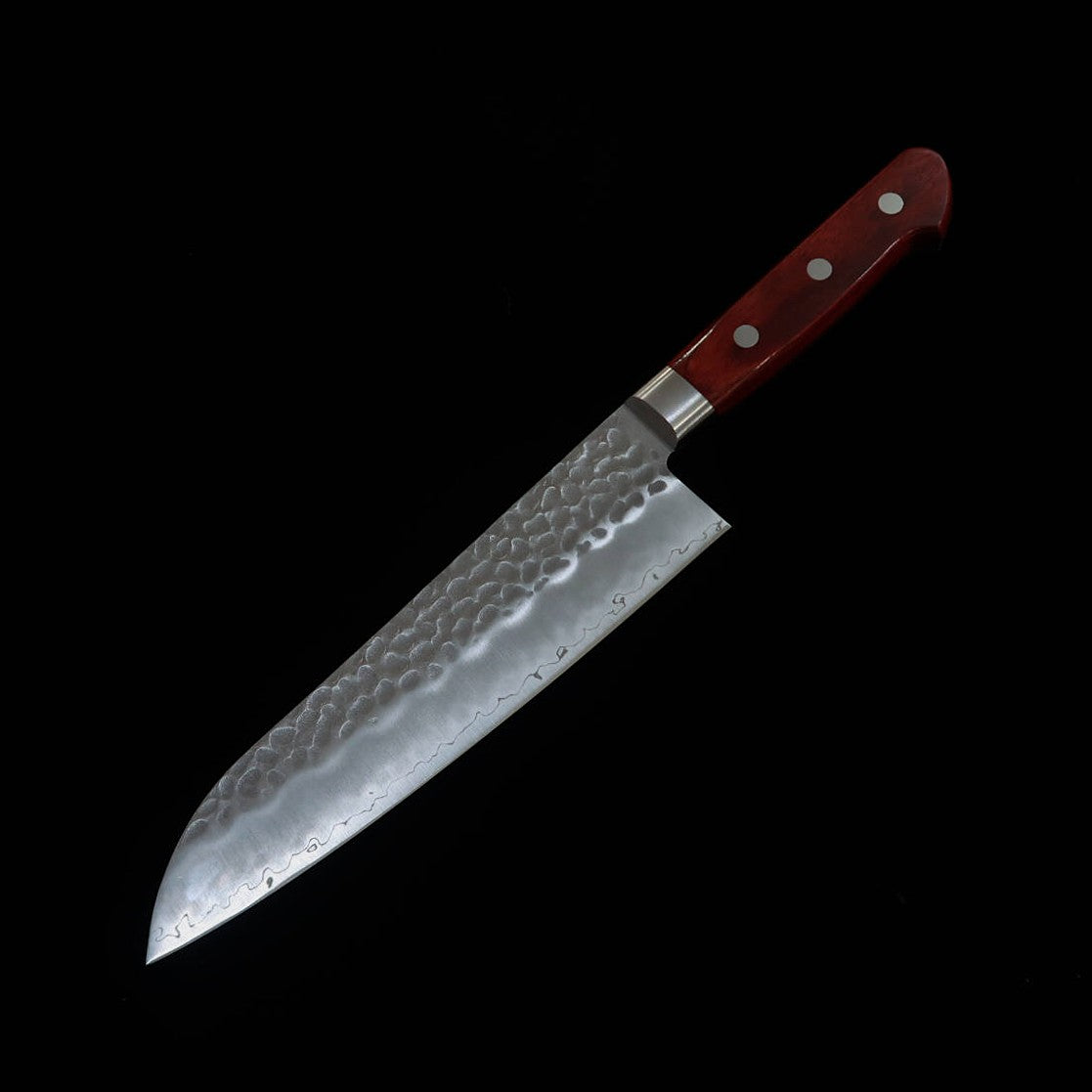 三浦 MIURA 三徳 AUS8 槌目 赤合板柄 (180mm)