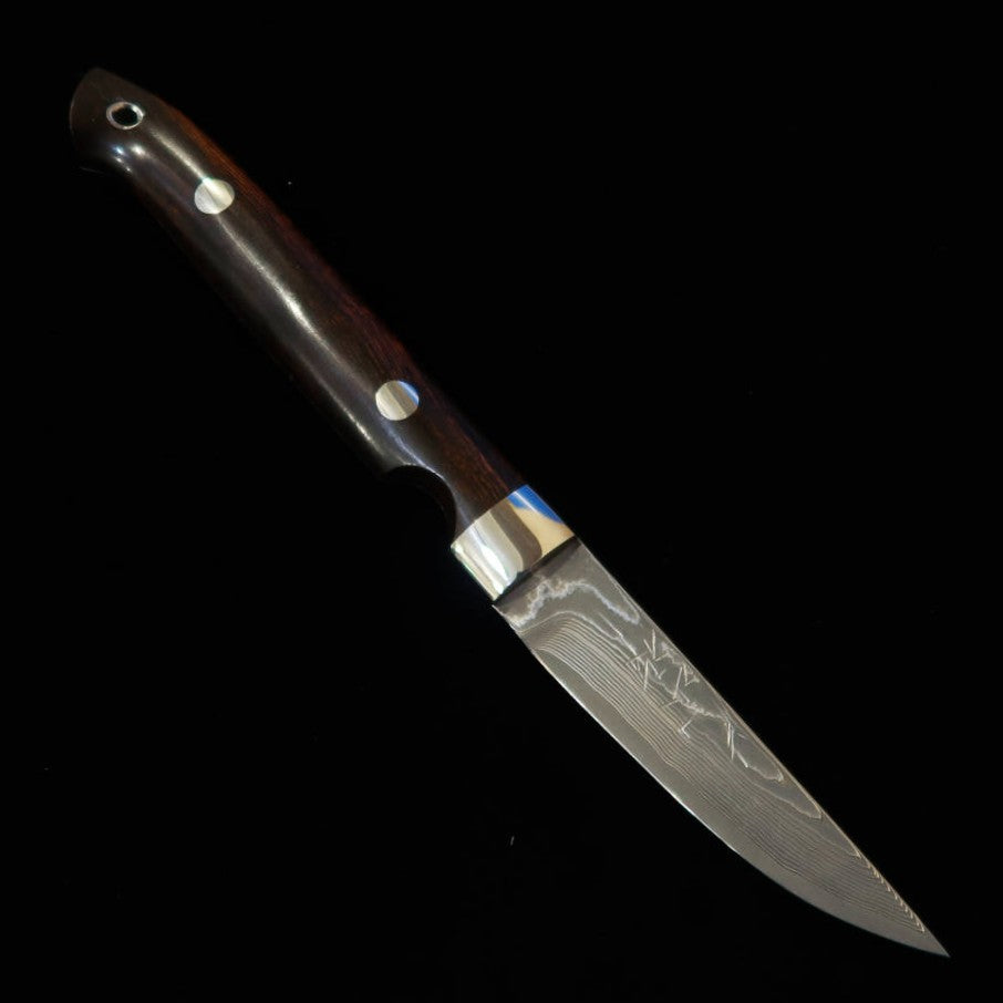 Cuchillo de funda YUTA KATAYAMA "Kawasemi" Straight VG10 Damasco de níquel Madera de hierro (73 mm)