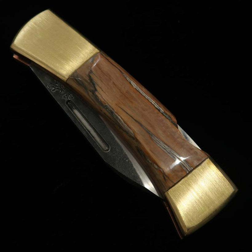Navaja plegable tipo Bitchū TAKEDA forjado a mano por Fumio Inagaki, Aogami Super, mango de marfil de mamut (68 mm)