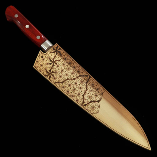SUISIN Gyuto, Wine Handle, Magnolia Sheath -Asanoha- (Hemp Leaf Pattern) (210mm)