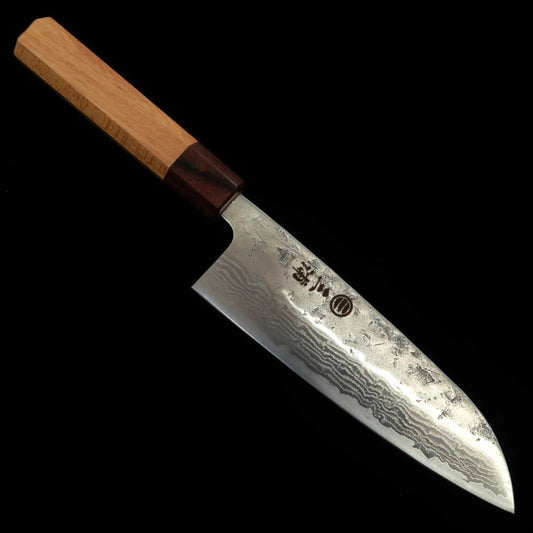 三浦MIURA 三徳 スウェーデン鋼　梨地　ダマスカス　欅八角柄（165mm）