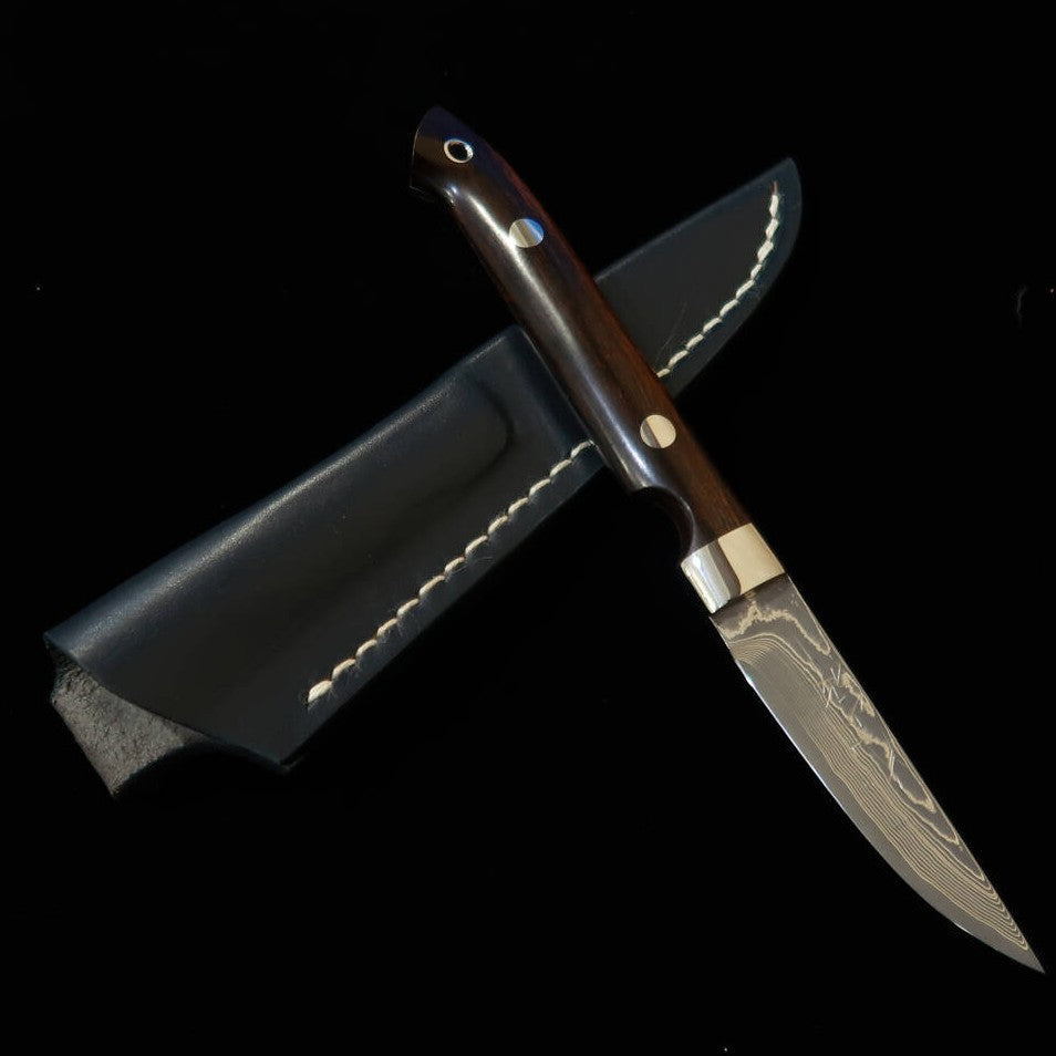 Cuchillo de funda YUTA KATAYAMA "Kawasemi" Straight VG10 Damasco de níquel Madera de hierro (73 mm)