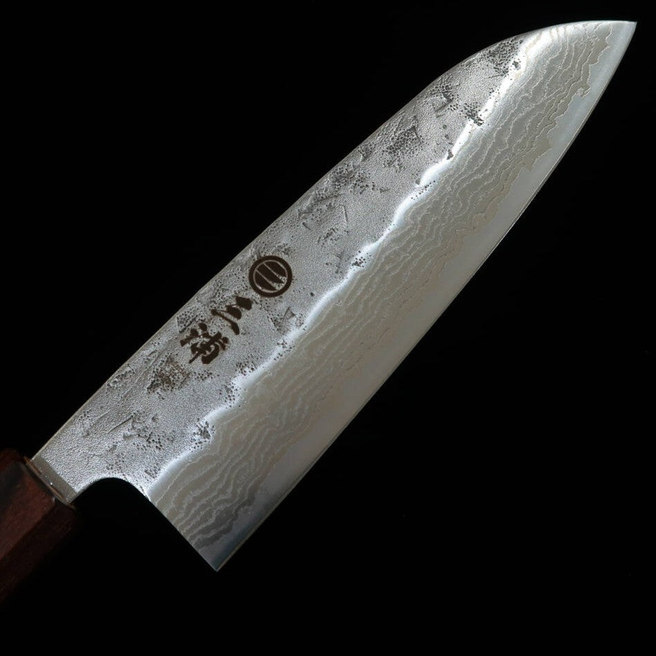 三浦MIURA 三徳 スウェーデン鋼　梨地　ダマスカス　欅八角柄（165mm）